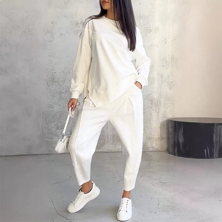 Conjunto de sudadera de manga larga con bajo irregular y pantalones para mujer