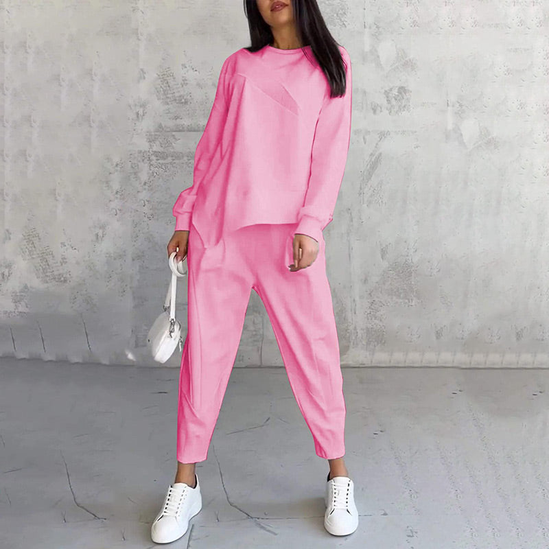 Conjunto de sudadera de manga larga con bajo irregular y pantalones para mujer