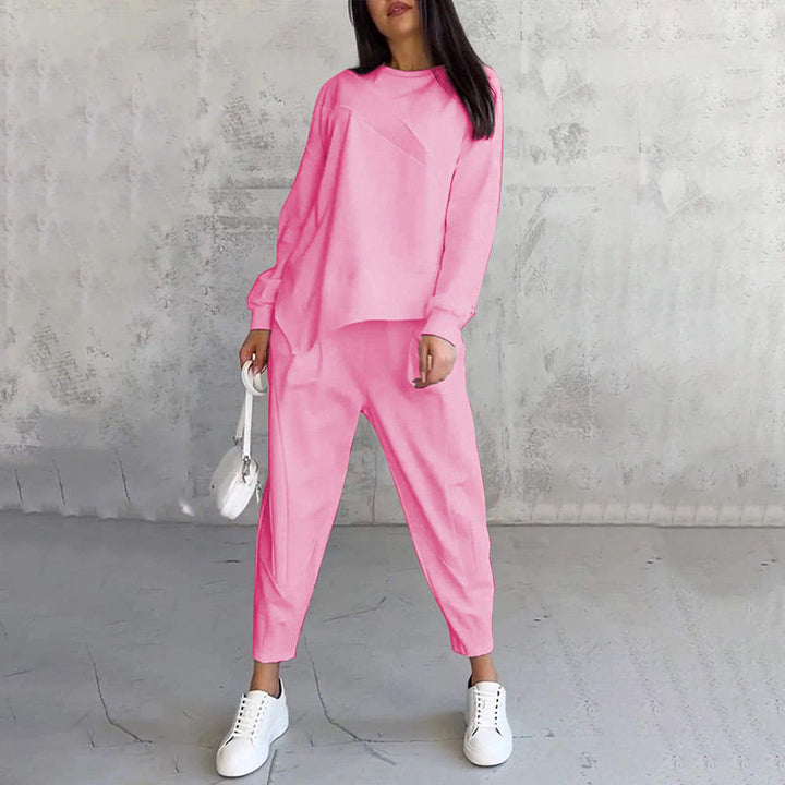 Conjunto de sudadera de manga larga con bajo irregular y pantalones para mujer