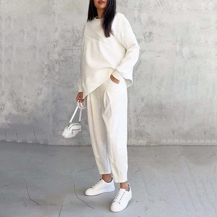Conjunto de sudadera de manga larga con bajo irregular y pantalones para mujer