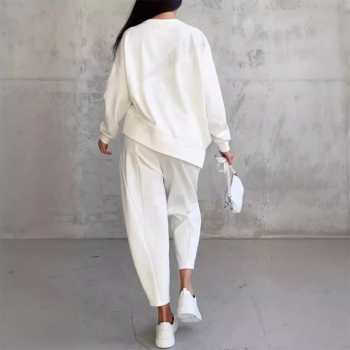Conjunto de sudadera de manga larga con bajo irregular y pantalones para mujer