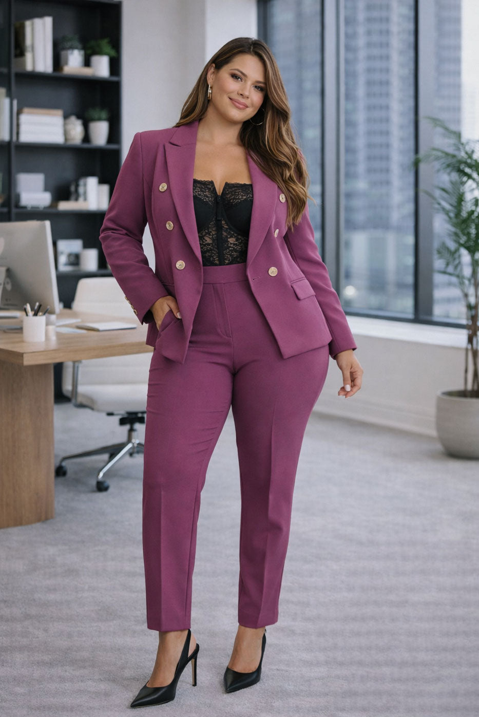 Traje curvy de mujer de 3 piezas con chaqueta, chaleco y pantalón en 6 colores